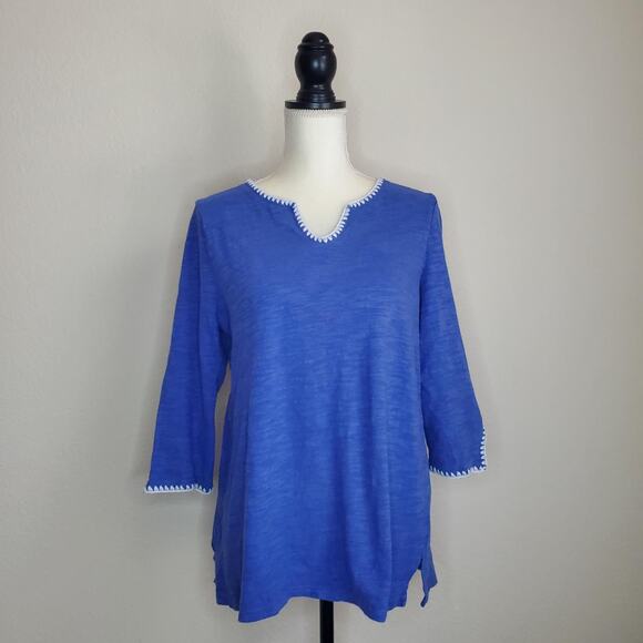 Talbots Blue Embroidered Blouse Large - Picture 1 of 7